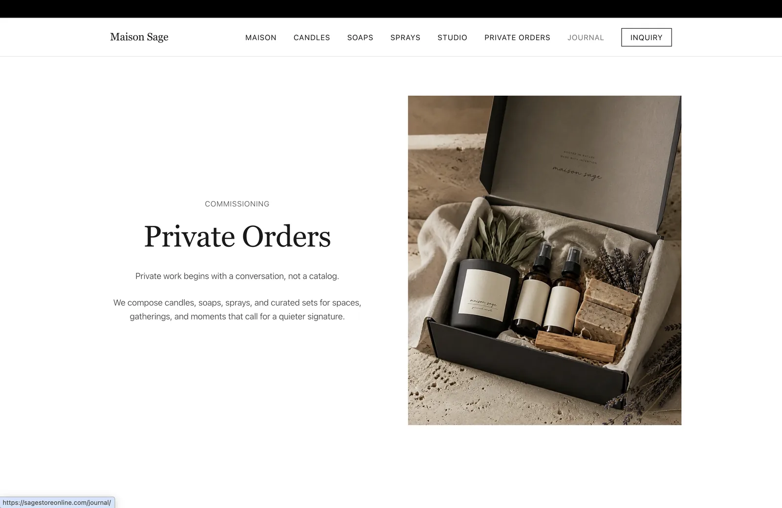Página de pedidos privados da Maison Sage.