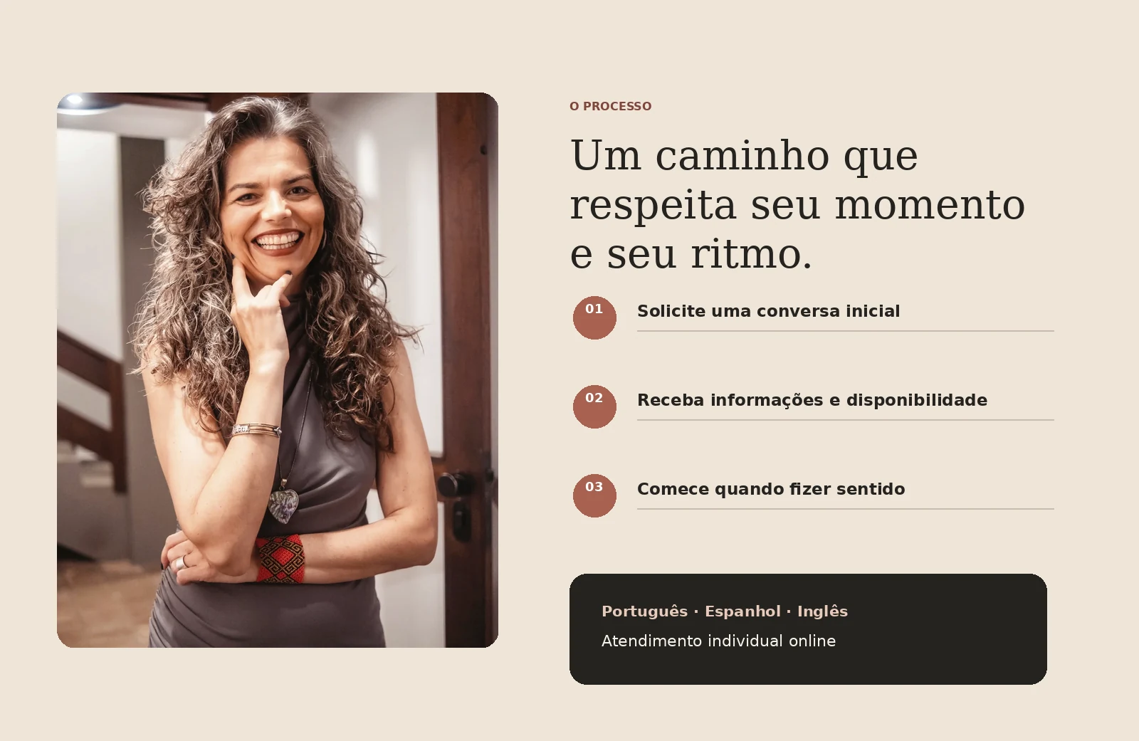 Conceito do site de Vivian Amarante explicando o processo terapêutico e a conversa inicial.