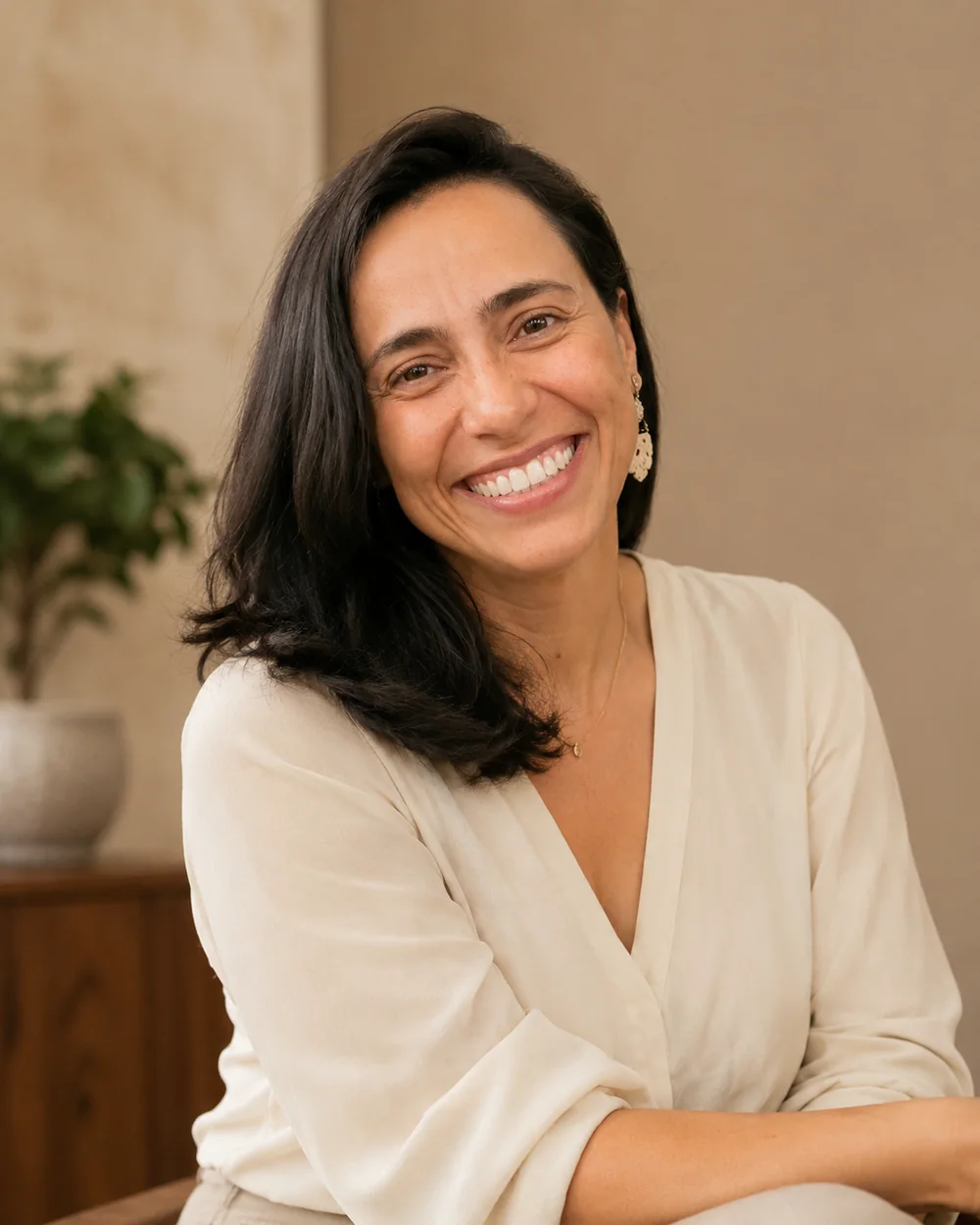 Fabi smiling in a relaxed interior setting