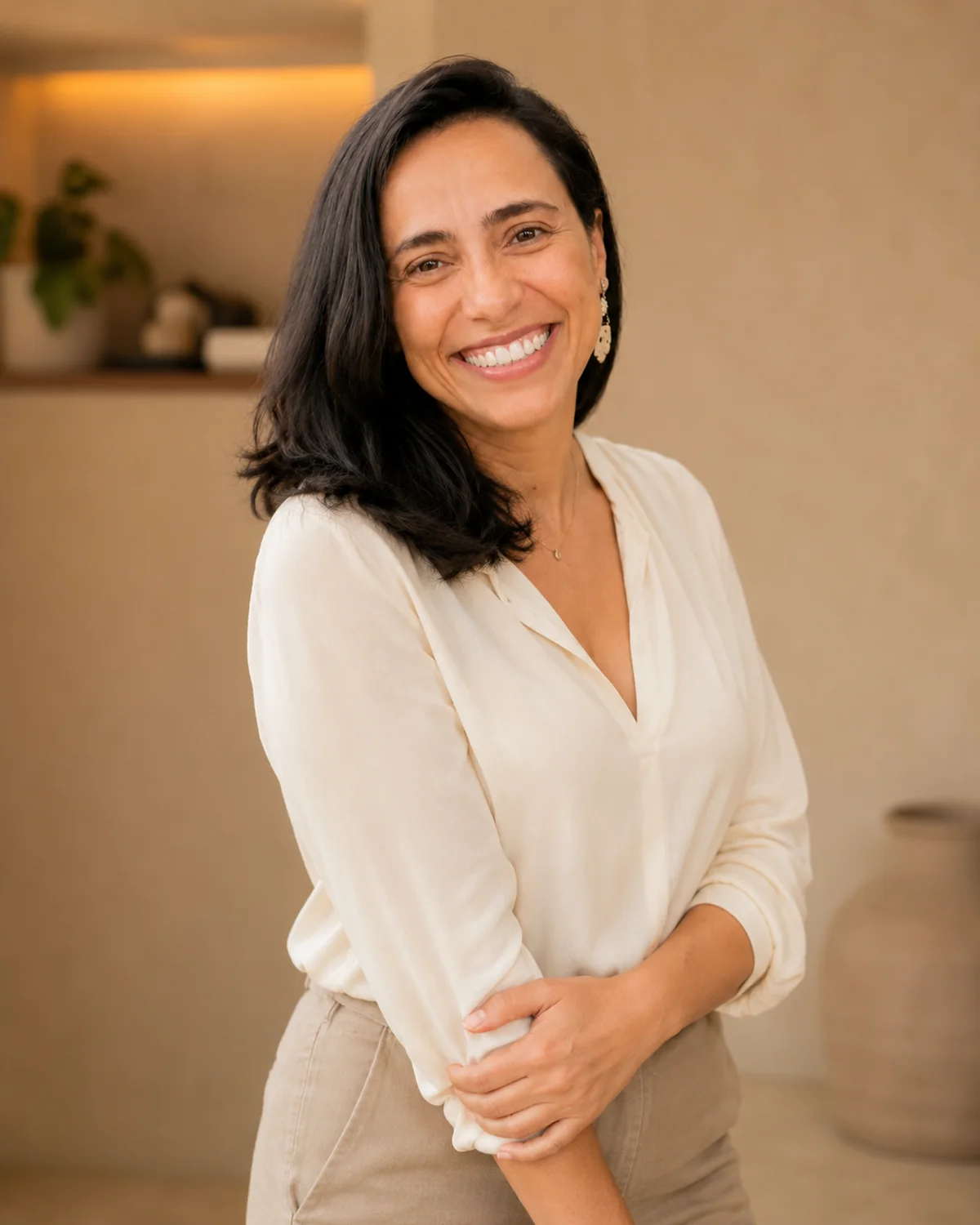 Fabiana Nascimento smiling in a warm, natural setting