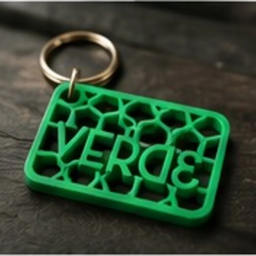 Chaveiro verde produzido em impressão 3D